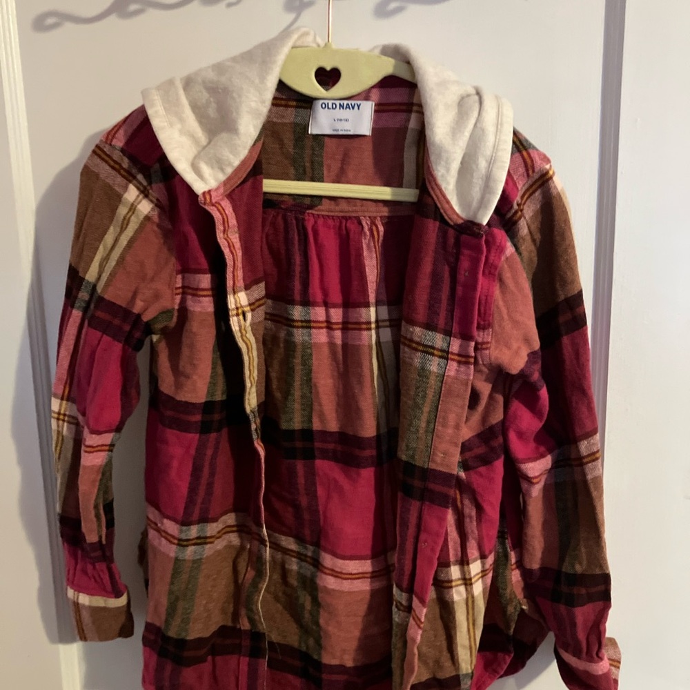 Old Navy Kids Plaid Button-Down Shirt - pink, hooded